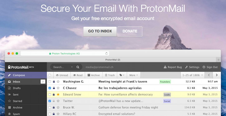 Beveiligde e-mail service van ProtonMail